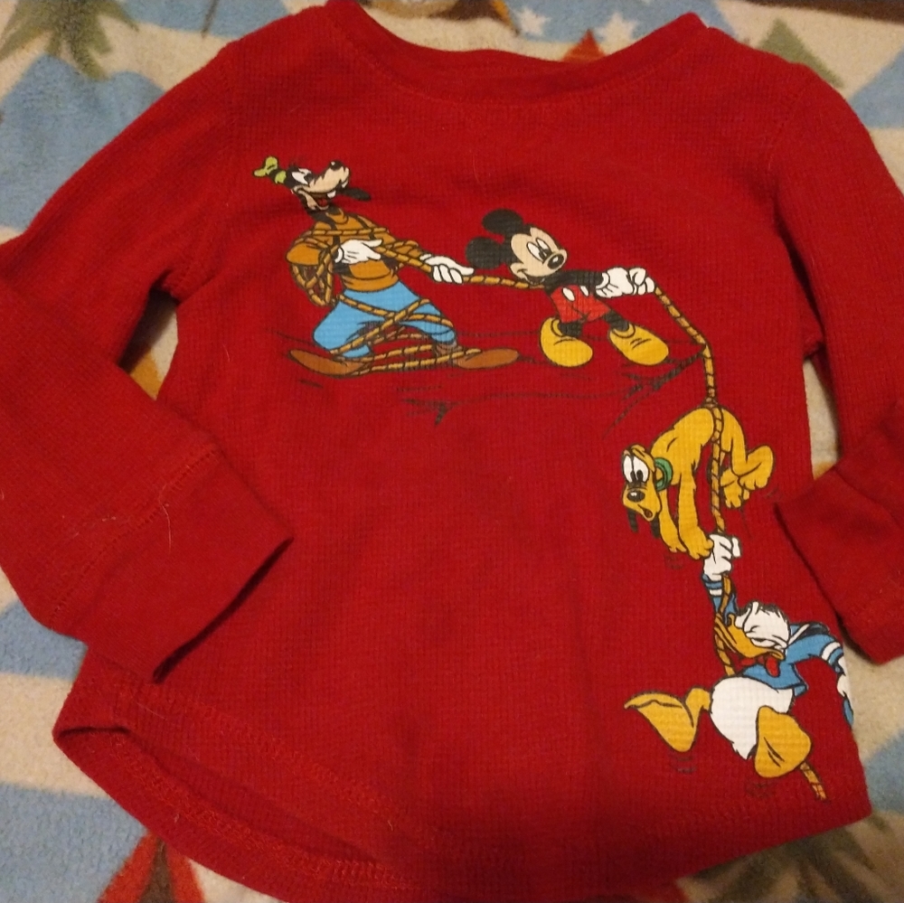 Red thermal long sleeved Mickey mouse and friends shirt